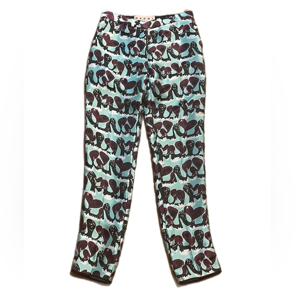 MARNI Retro Patterned Trouser Pants in Mint and Purple